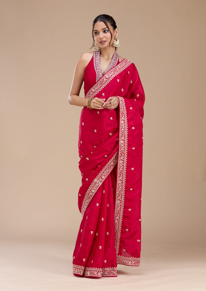 Rani Pink Cording Satin Saree