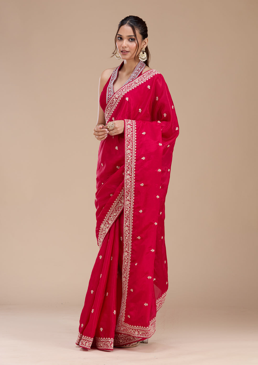 Rani Pink Cording Satin Saree