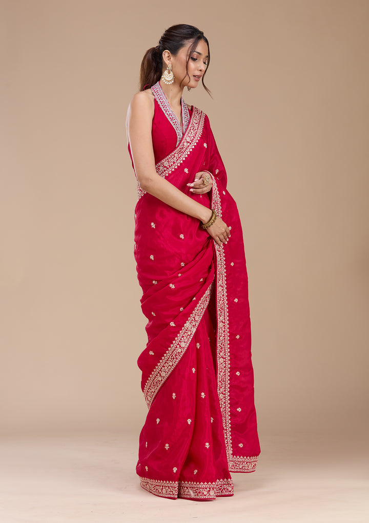 Rani Pink Cording Satin Saree