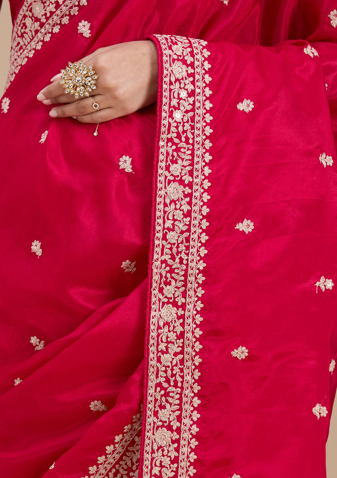 Rani Pink Cording Satin Saree