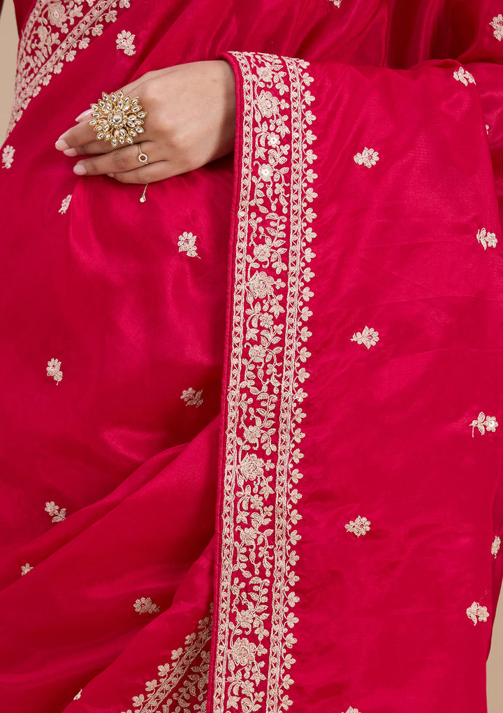 Rani Pink Cording Satin Saree