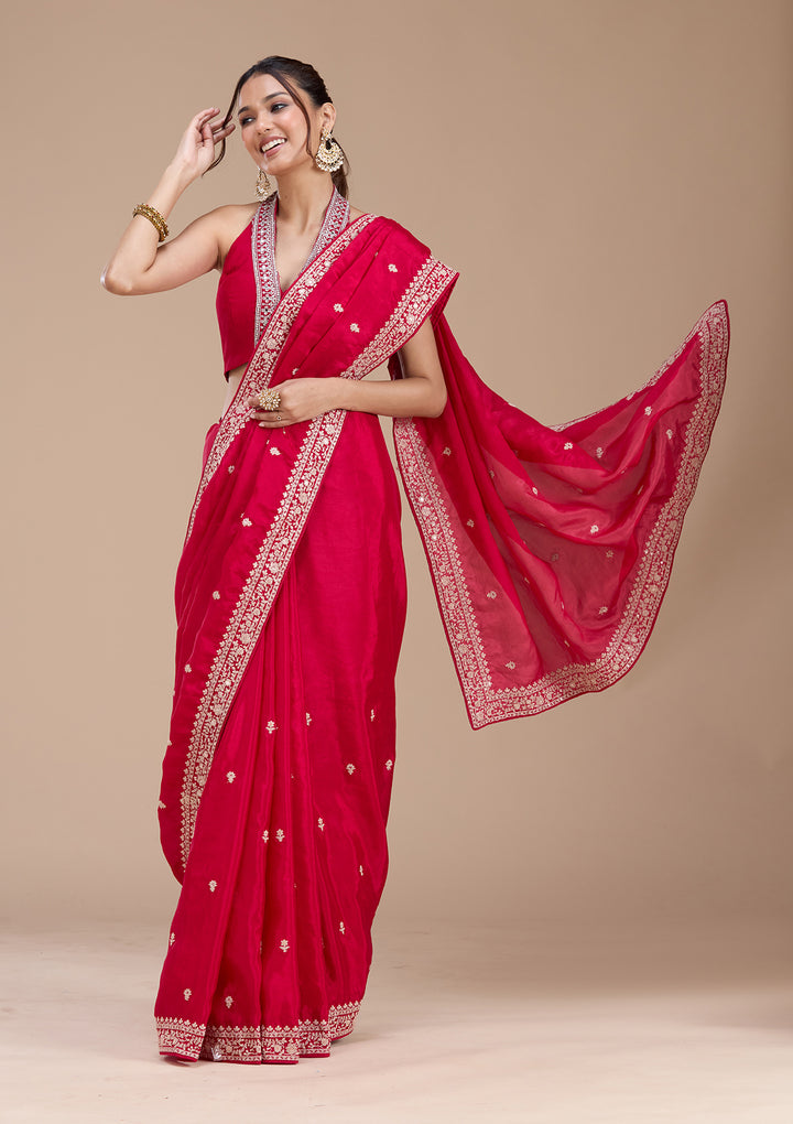 Rani Pink Cording Satin Saree