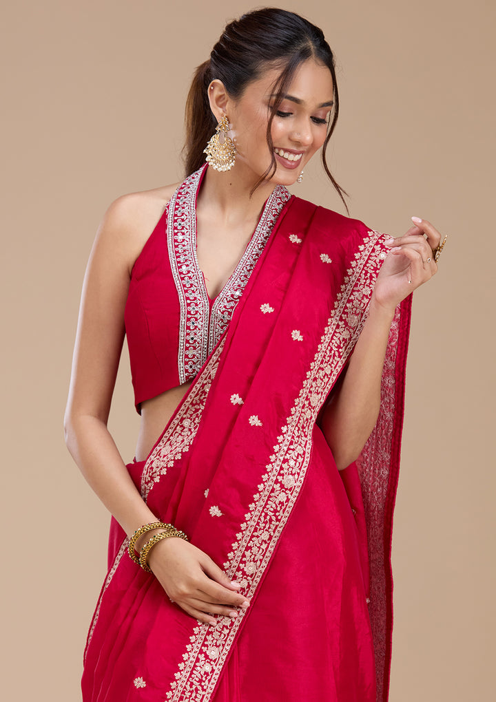 Rani Pink Cording Satin Saree