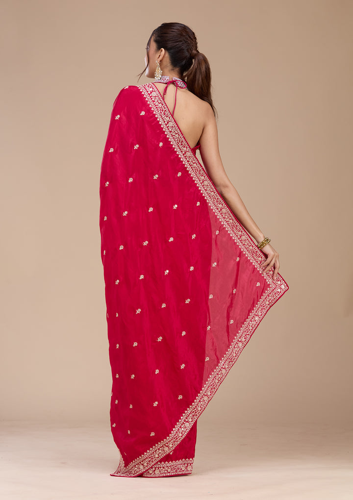 Rani Pink Cording Satin Saree