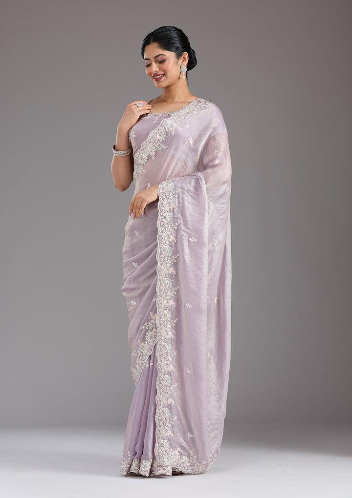 Lavender Gotapatti Satin Saree