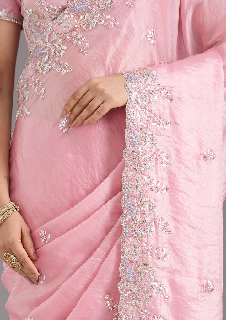 Baby Pink Gotapatti Satin Saree