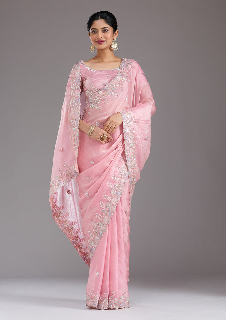 Baby Pink Gotapatti Satin Saree