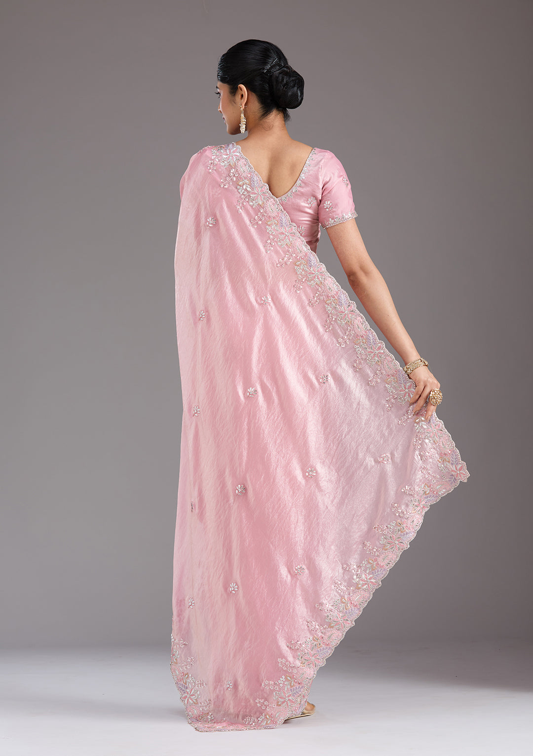 Baby Pink Gotapatti Satin Saree