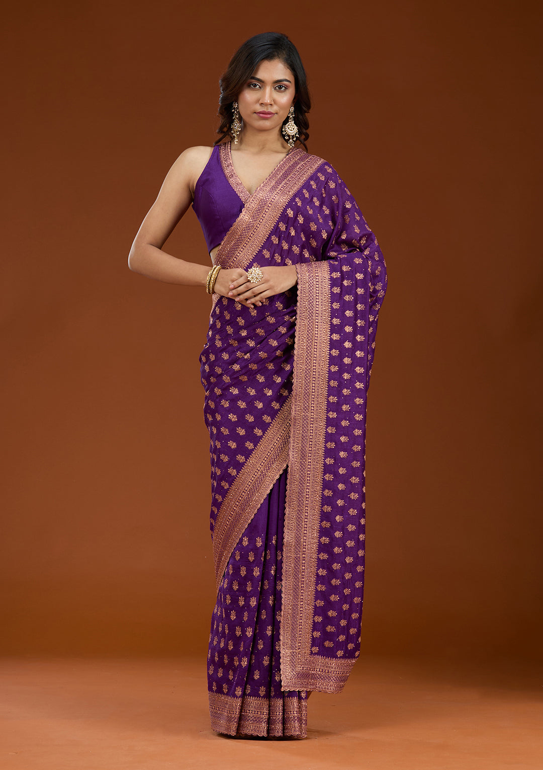 Purple Zariwork (Antique) Soft Raw Silk Saree
