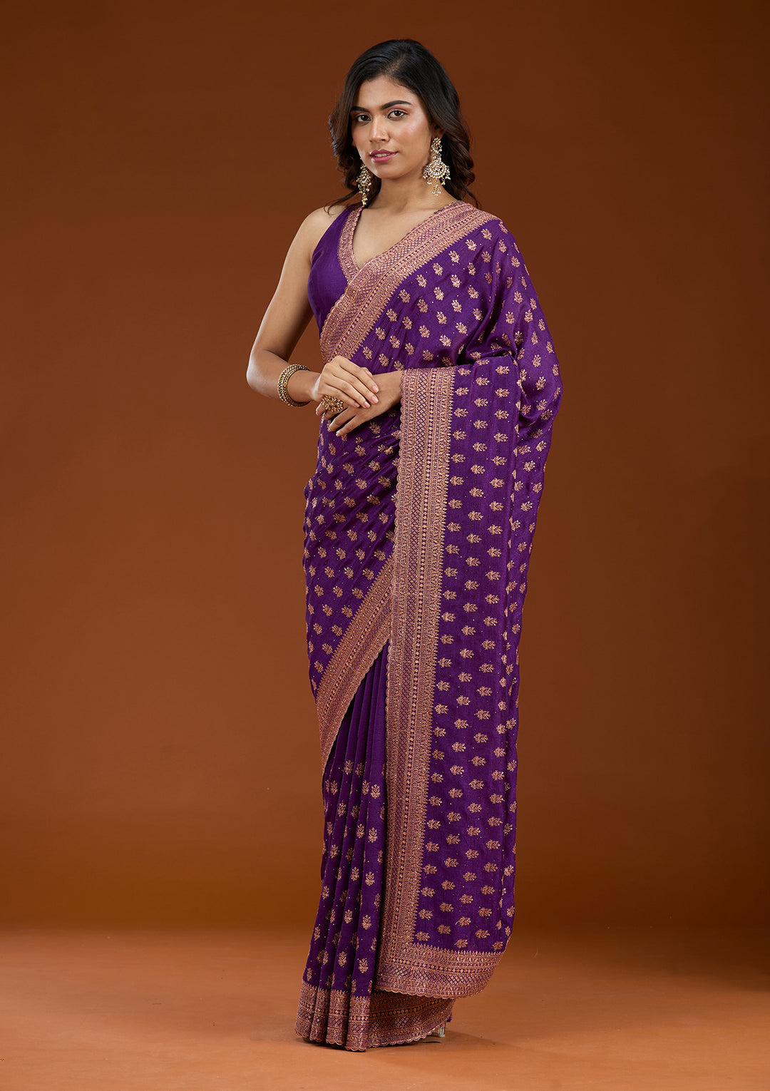 Purple Zariwork (Antique) Soft Raw Silk Saree