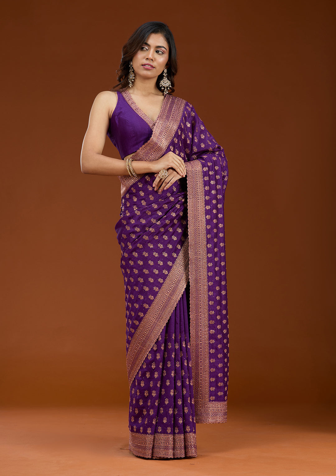 Purple Zariwork (Antique) Soft Raw Silk Saree