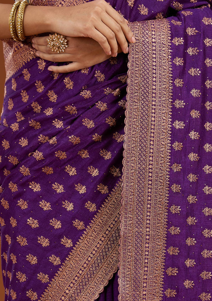 Purple Zariwork (Antique) Soft Raw Silk Saree