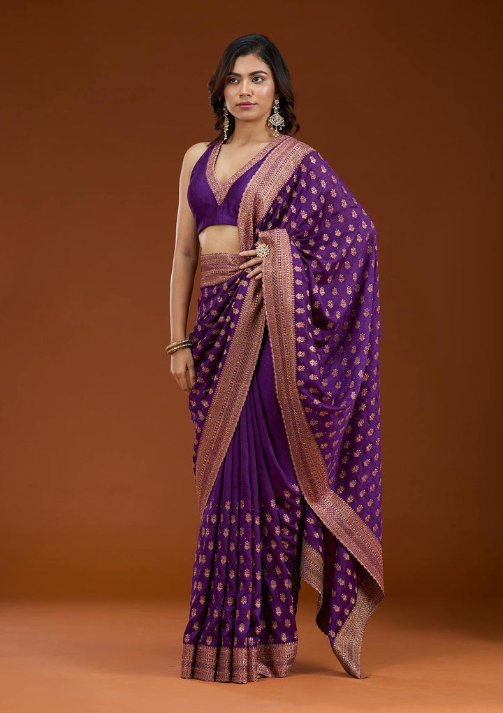 Purple Zariwork (Antique) Soft Raw Silk Saree