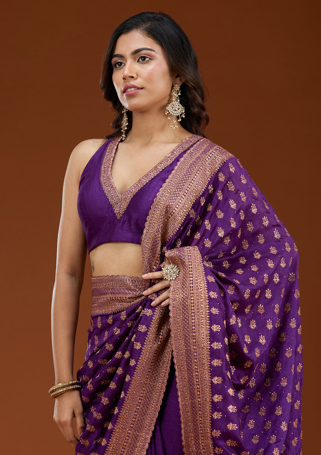 Purple Zariwork (Antique) Soft Raw Silk Saree