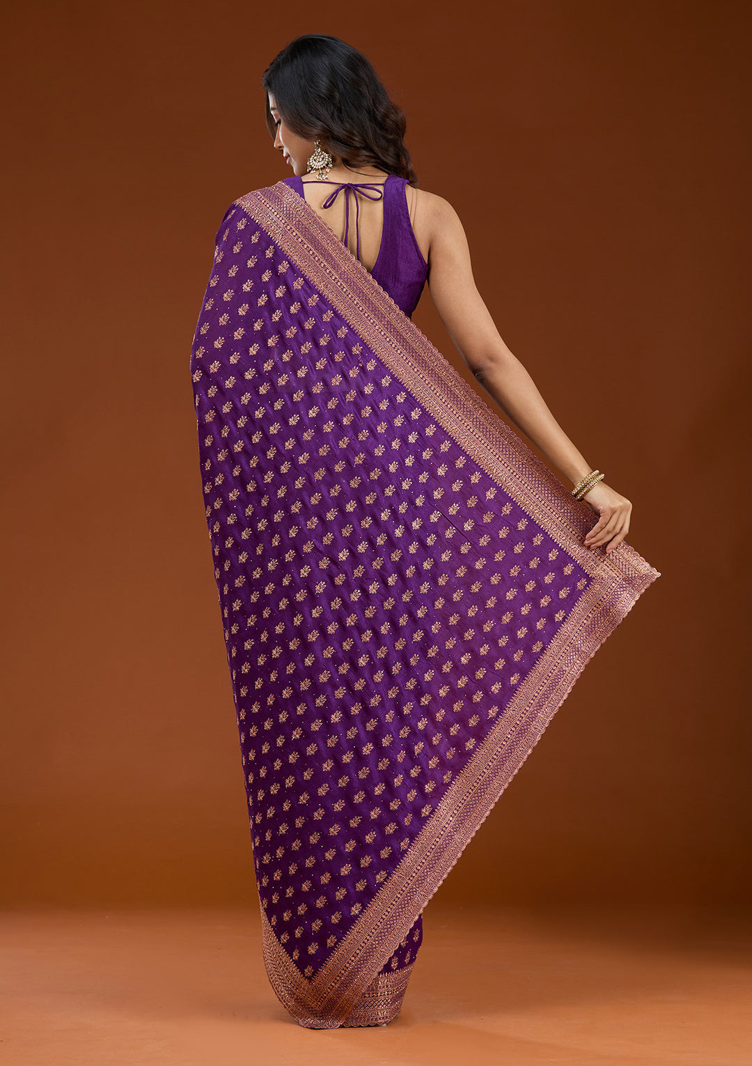Purple Zariwork (Antique) Soft Raw Silk Saree