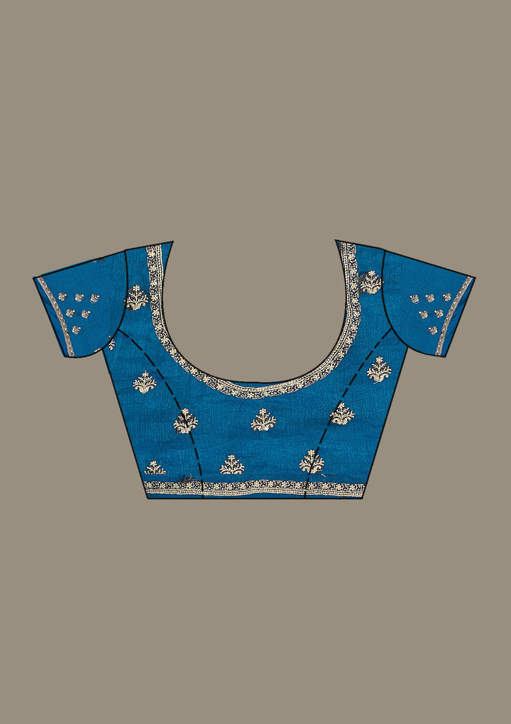 Peacock Blue Zariwork (Gold) Tissue Saree