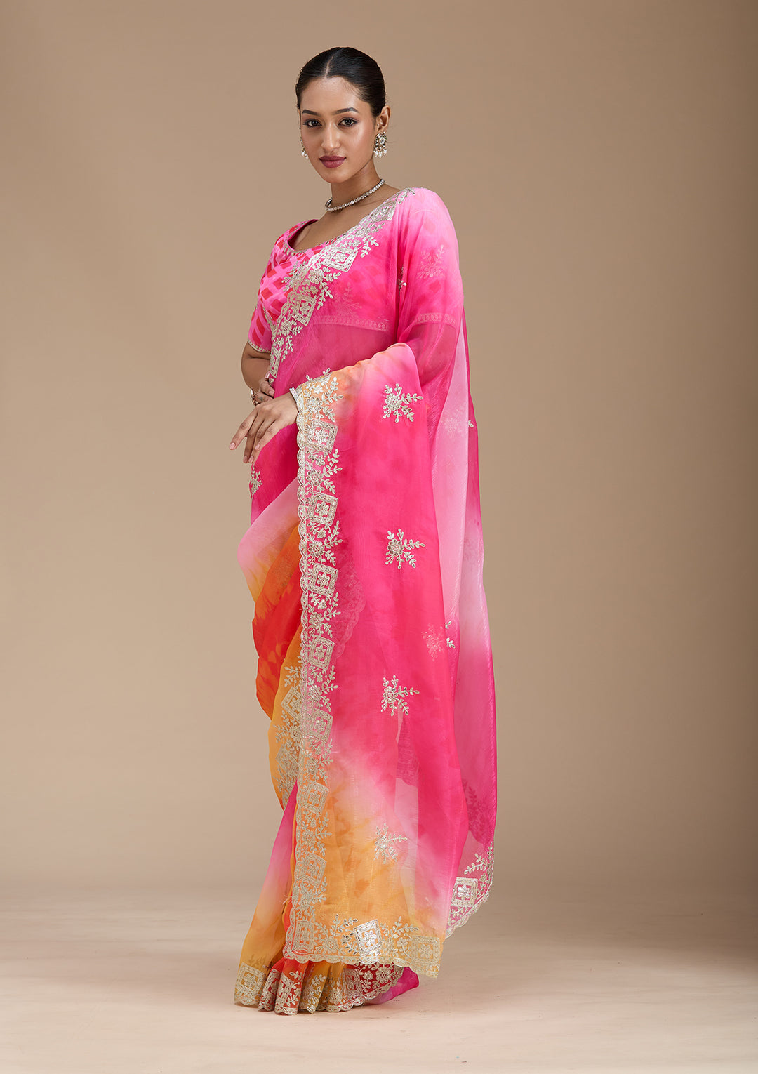 Pink Gotapatti Crepe Saree