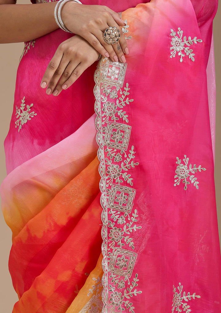 Pink Gotapatti Crepe Saree