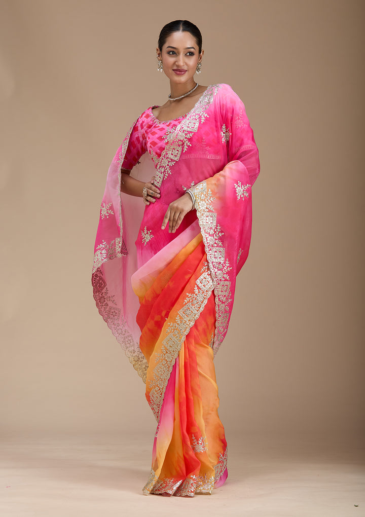 Pink Gotapatti Crepe Saree