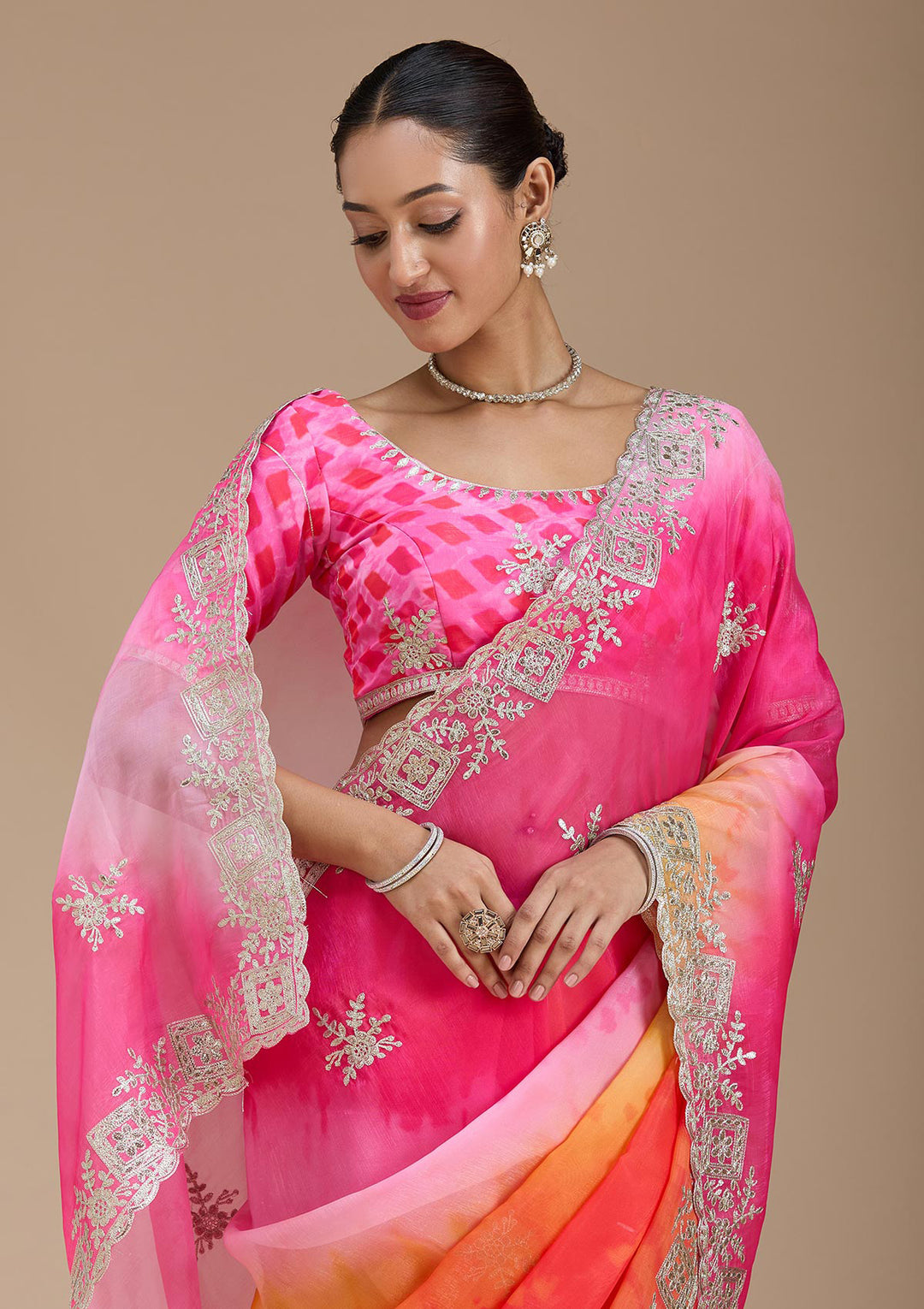Pink Gotapatti Crepe Saree