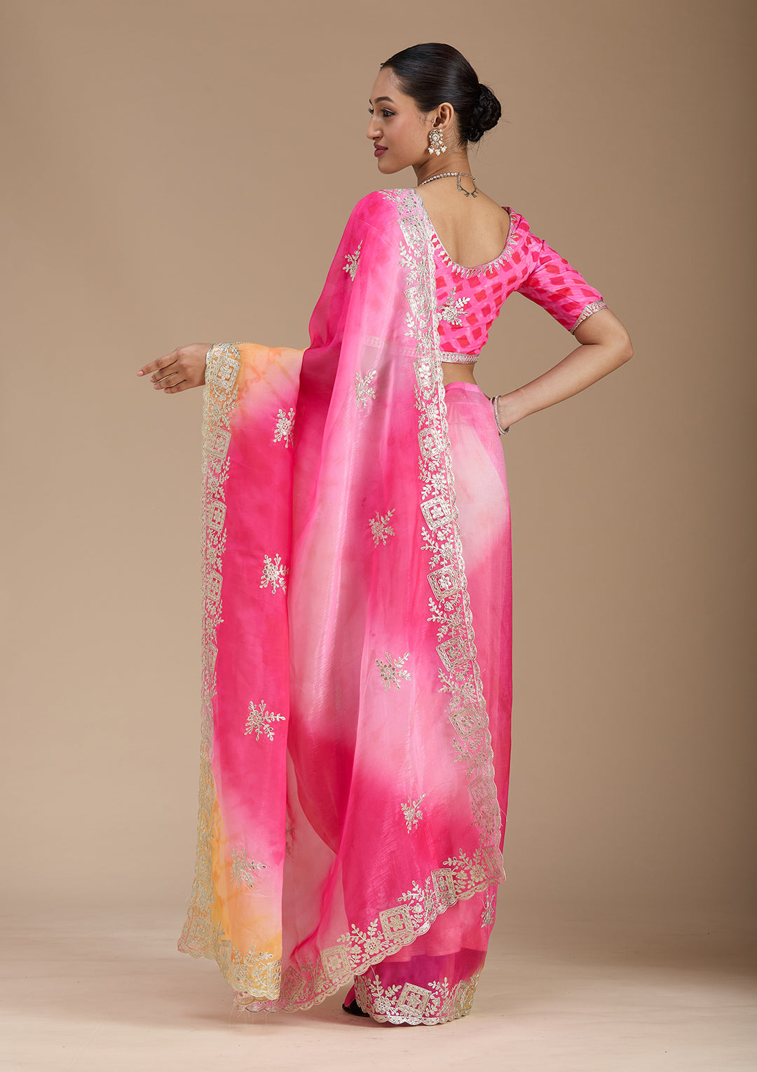 Pink Gotapatti Crepe Saree