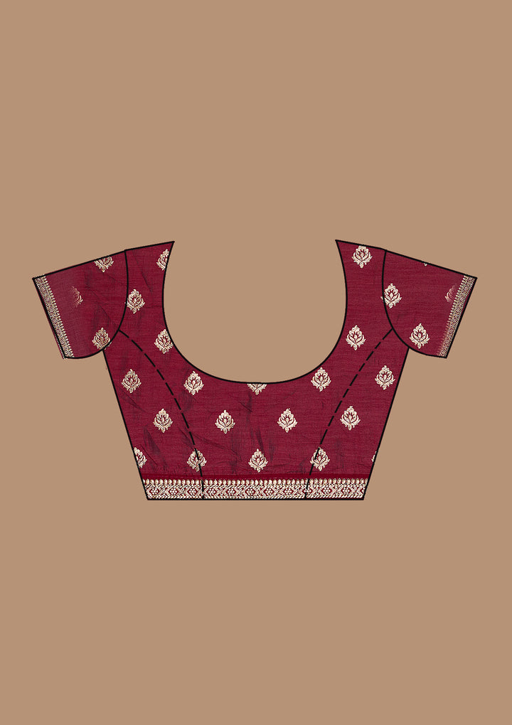 Maroon Zariwork (Gold) Soft Raw Silk Saree