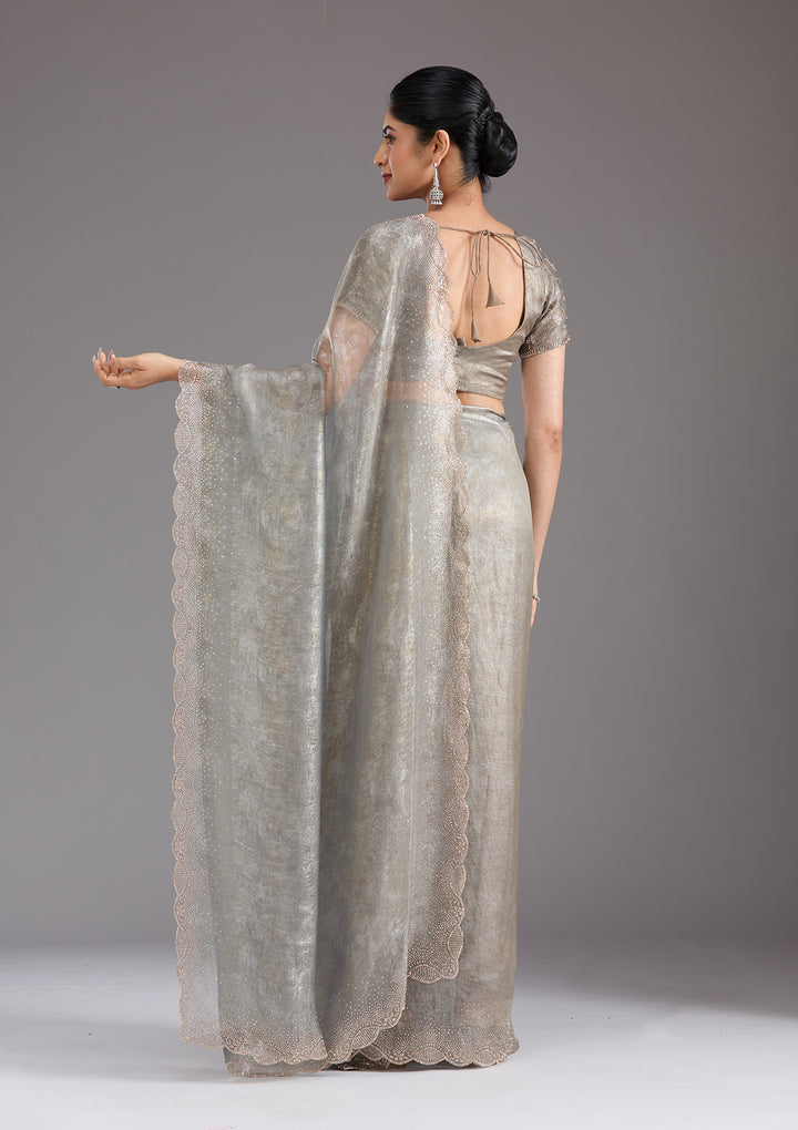Grey Stonework (Gold) Tissue Saree
