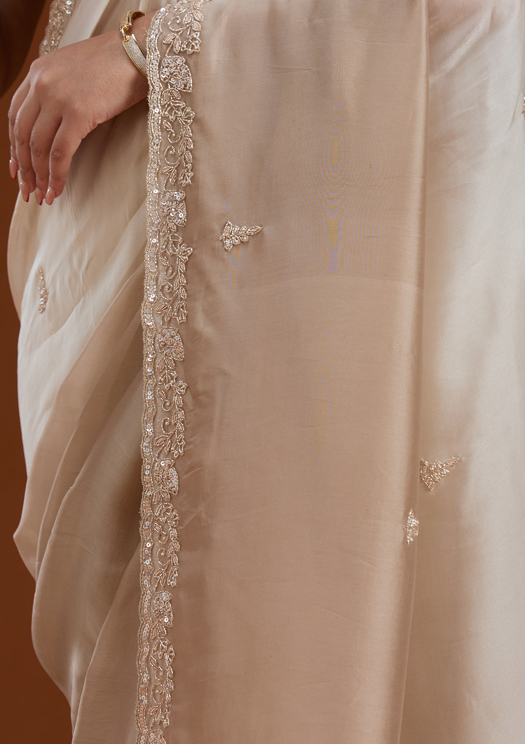 Beige Cutdana Silk Saree