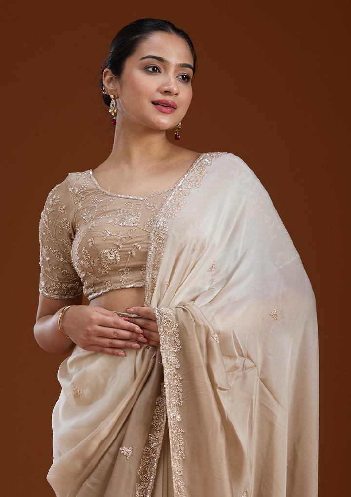 Beige Cutdana Silk Saree
