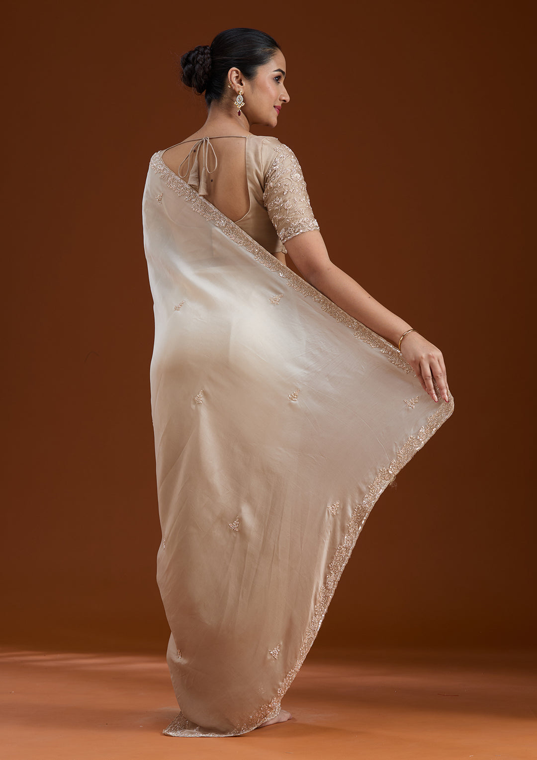 Beige Cutdana Silk Saree