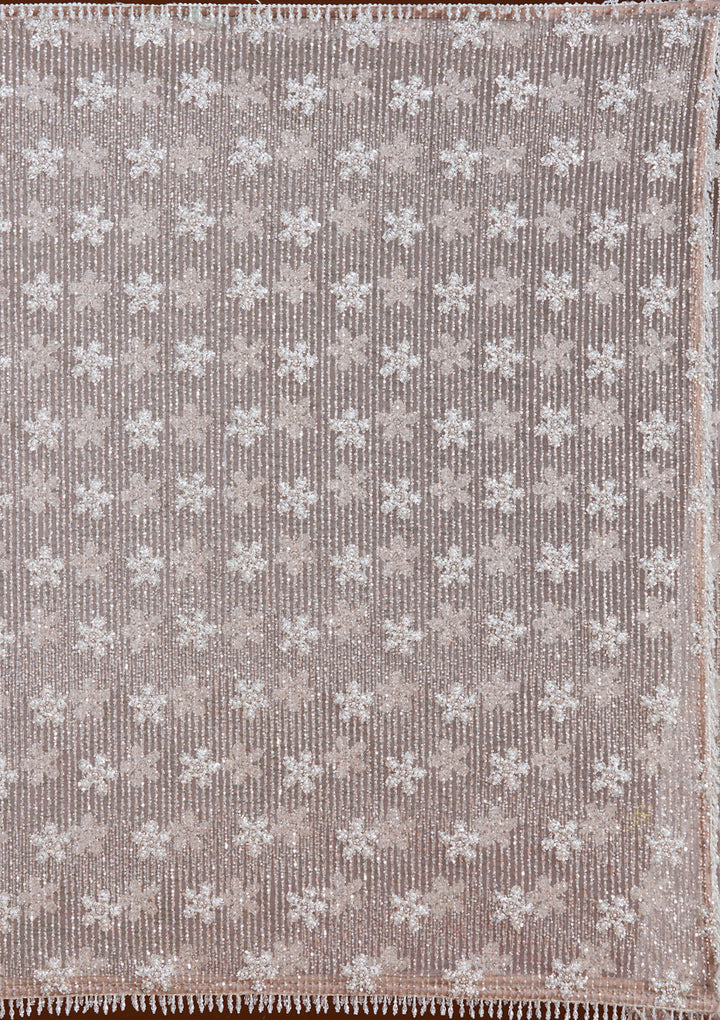 Beige Sequins Net Saree