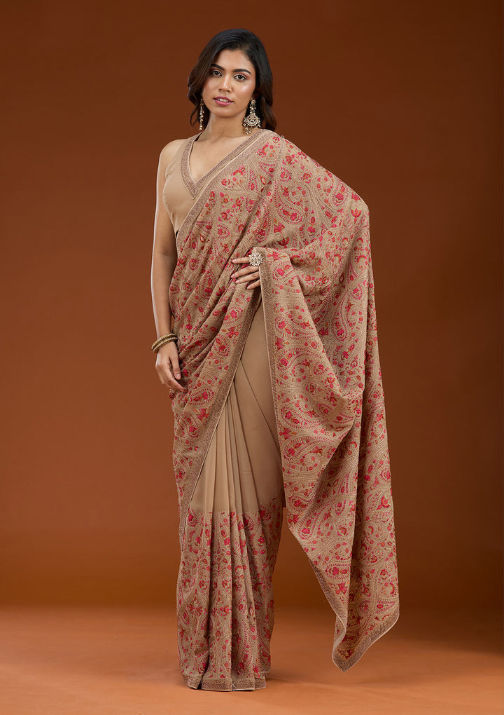 Beige Kashmiri Georgette Saree