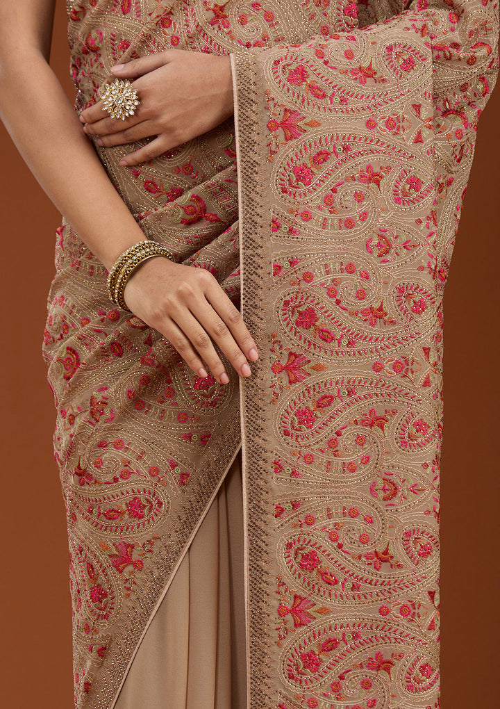 Beige Kashmiri Georgette Saree