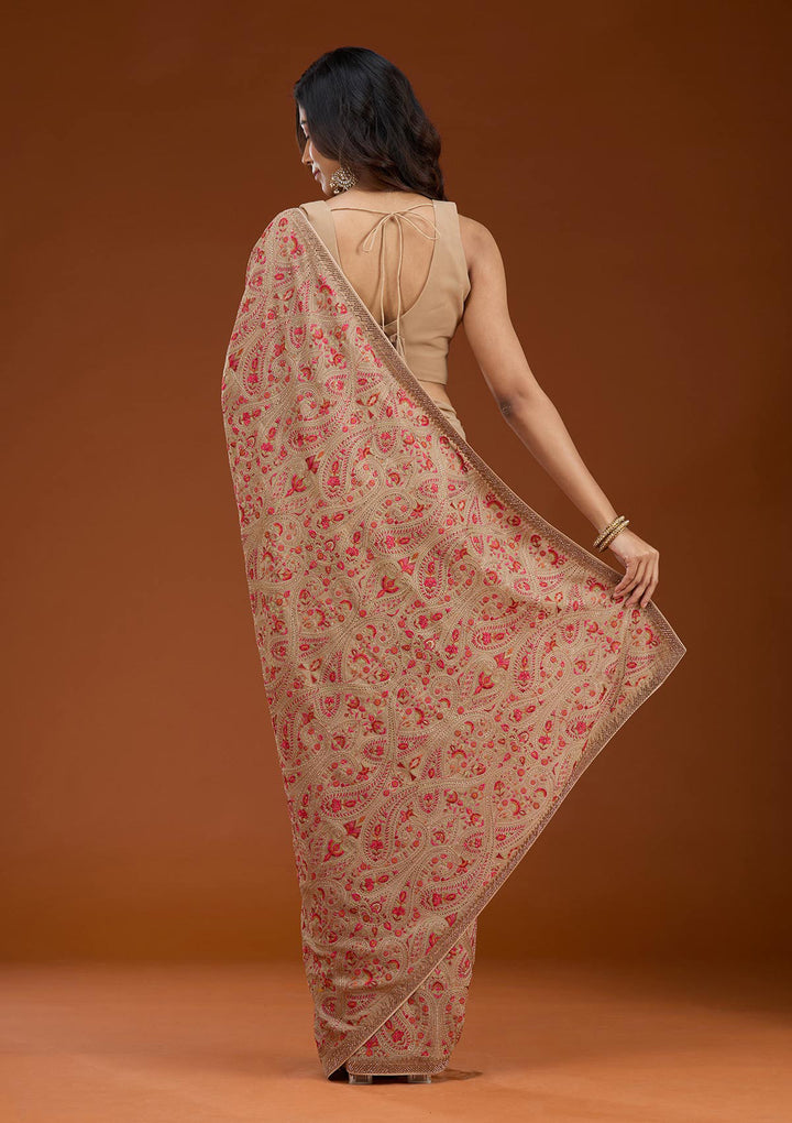 Beige Kashmiri Georgette Saree