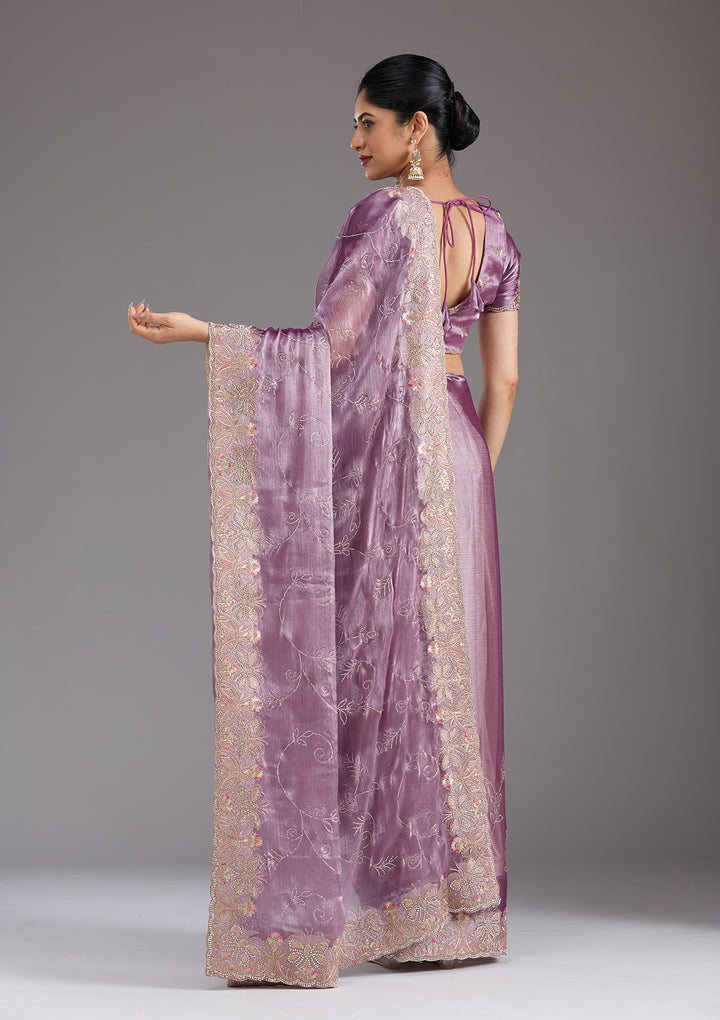 Lavender Stonework (Gold) Organza Saree