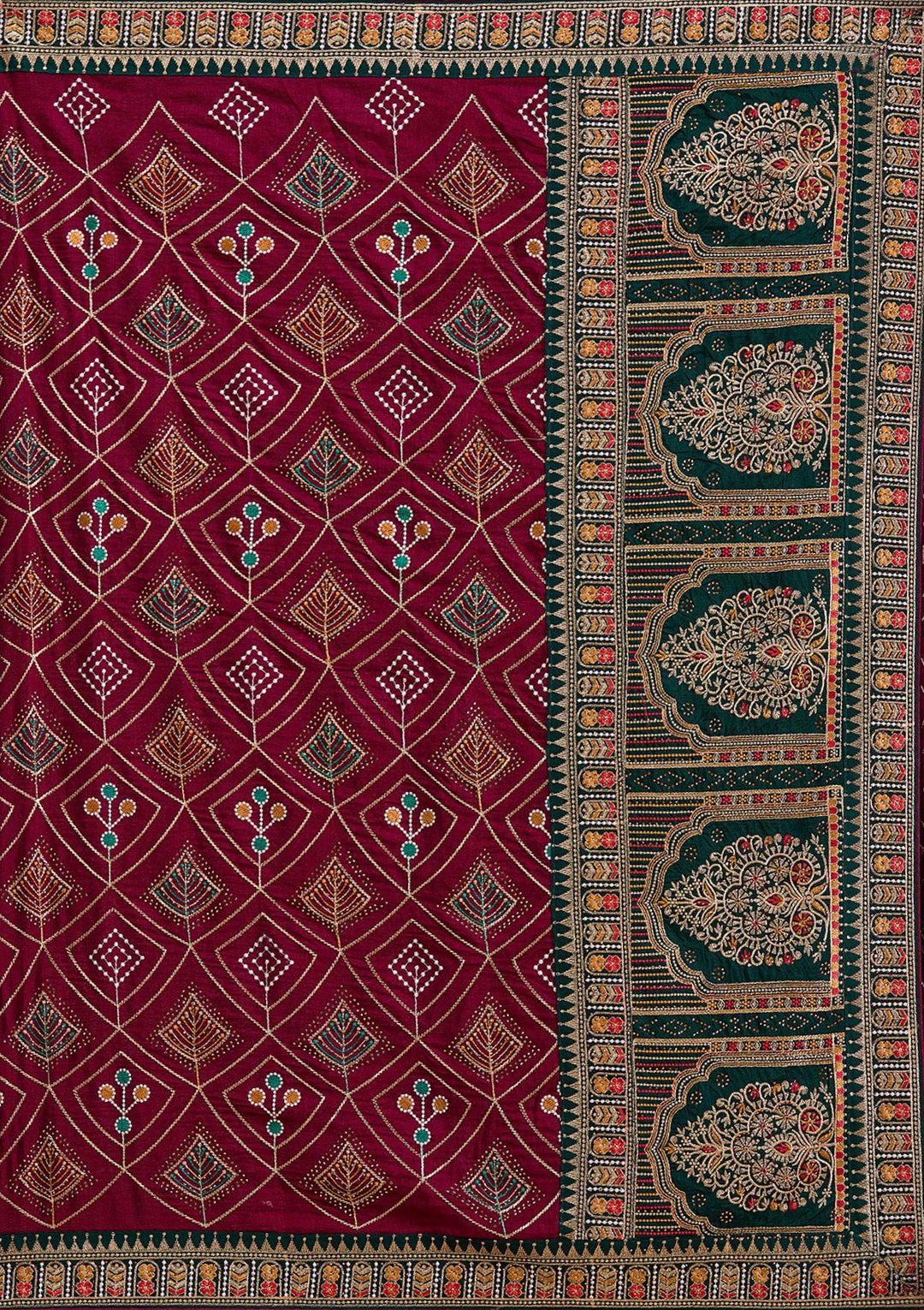 Wine Threadwork Soft Raw Silk Saree