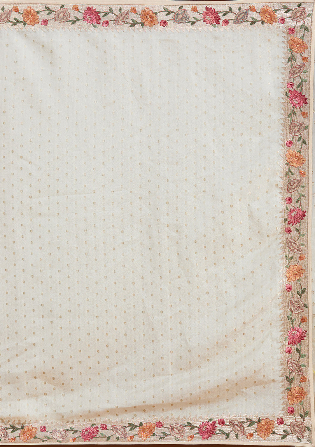 Cream Threadwork Tissue Saree