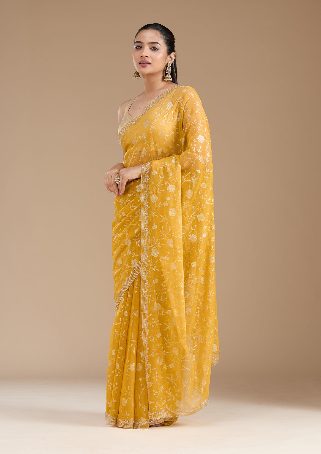 Yellow Badla Tissue Saree