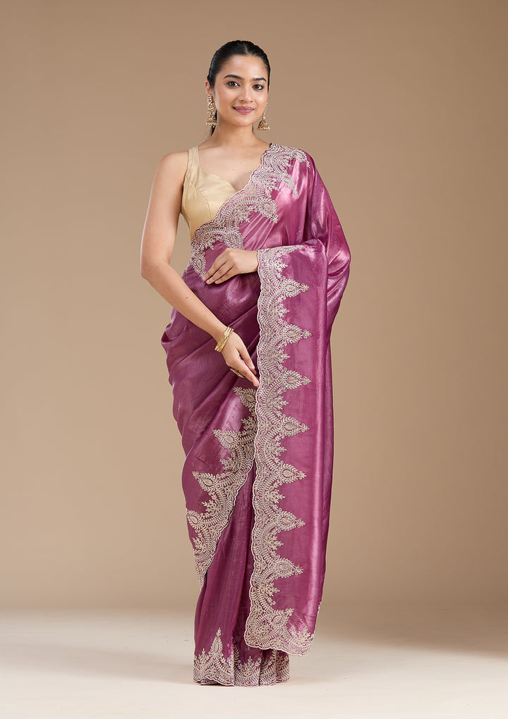 Mauve Threadwork Organza Saree