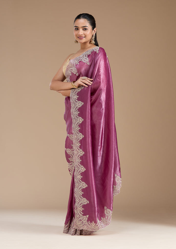 Mauve Threadwork Organza Saree