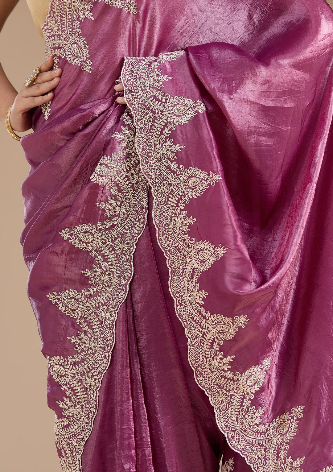 Mauve Threadwork Organza Saree