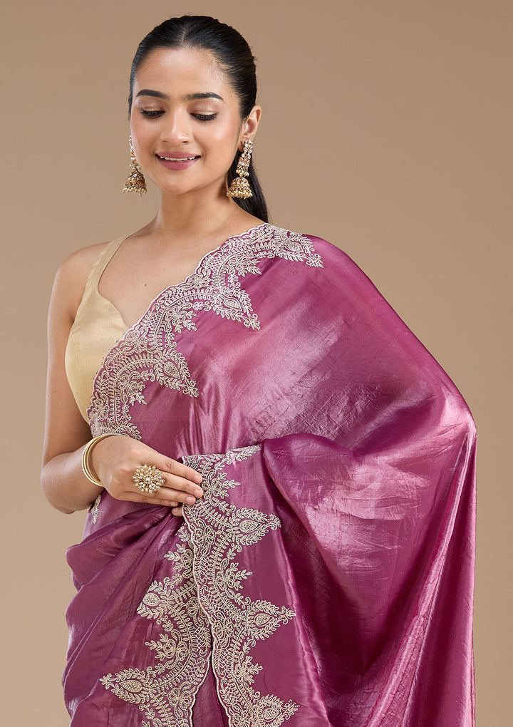Mauve Threadwork Organza Saree