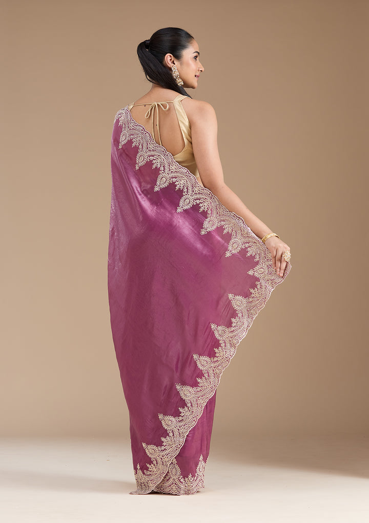 Mauve Threadwork Organza Saree