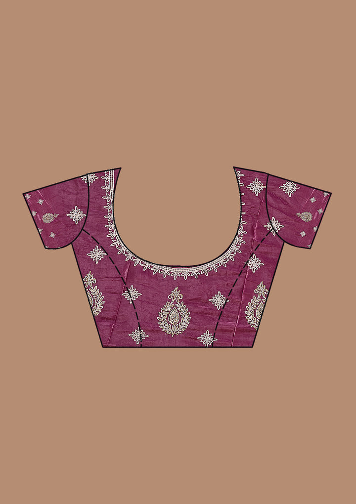 Mauve Threadwork Organza Saree