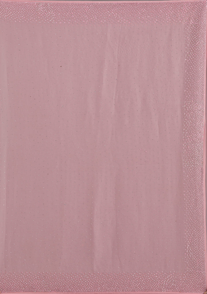 Gajari Pink Stonework (Silver) Chiffon Saree