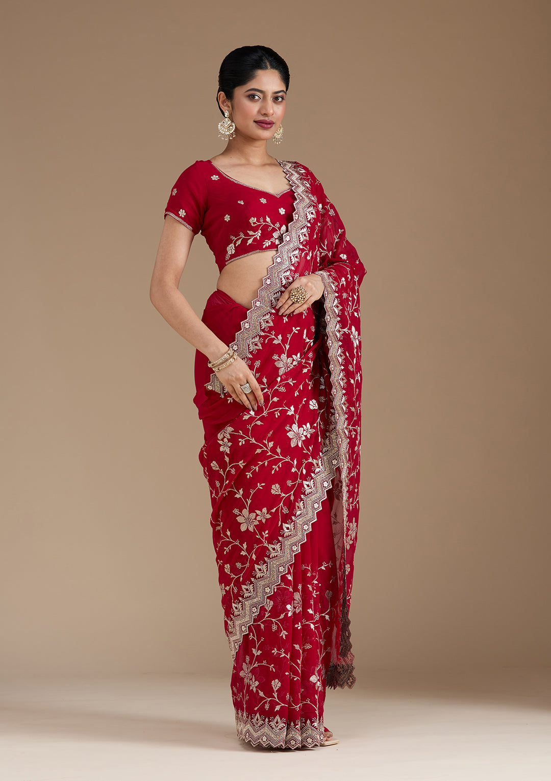 Rani Pink Zariwork (Gold) Georgette Saree