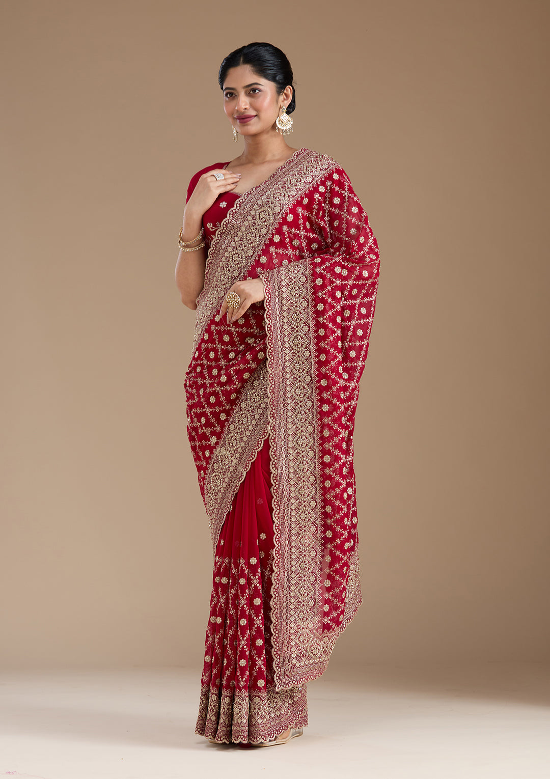 Rani Pink Zariwork (Gold) Georgette Saree