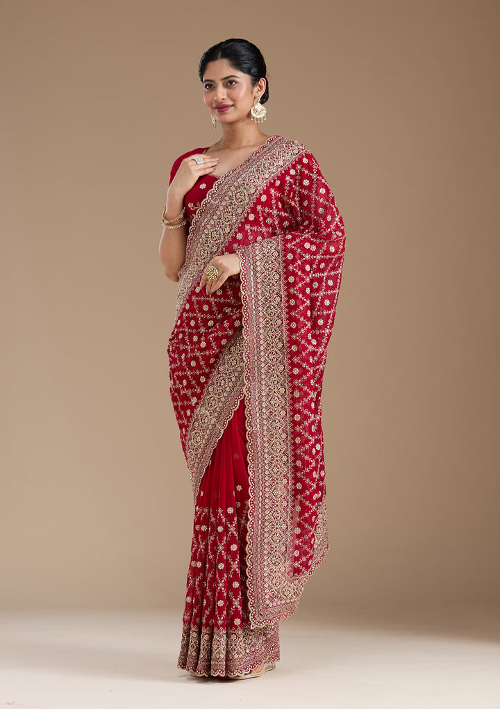 Rani Pink Zariwork (Gold) Georgette Saree