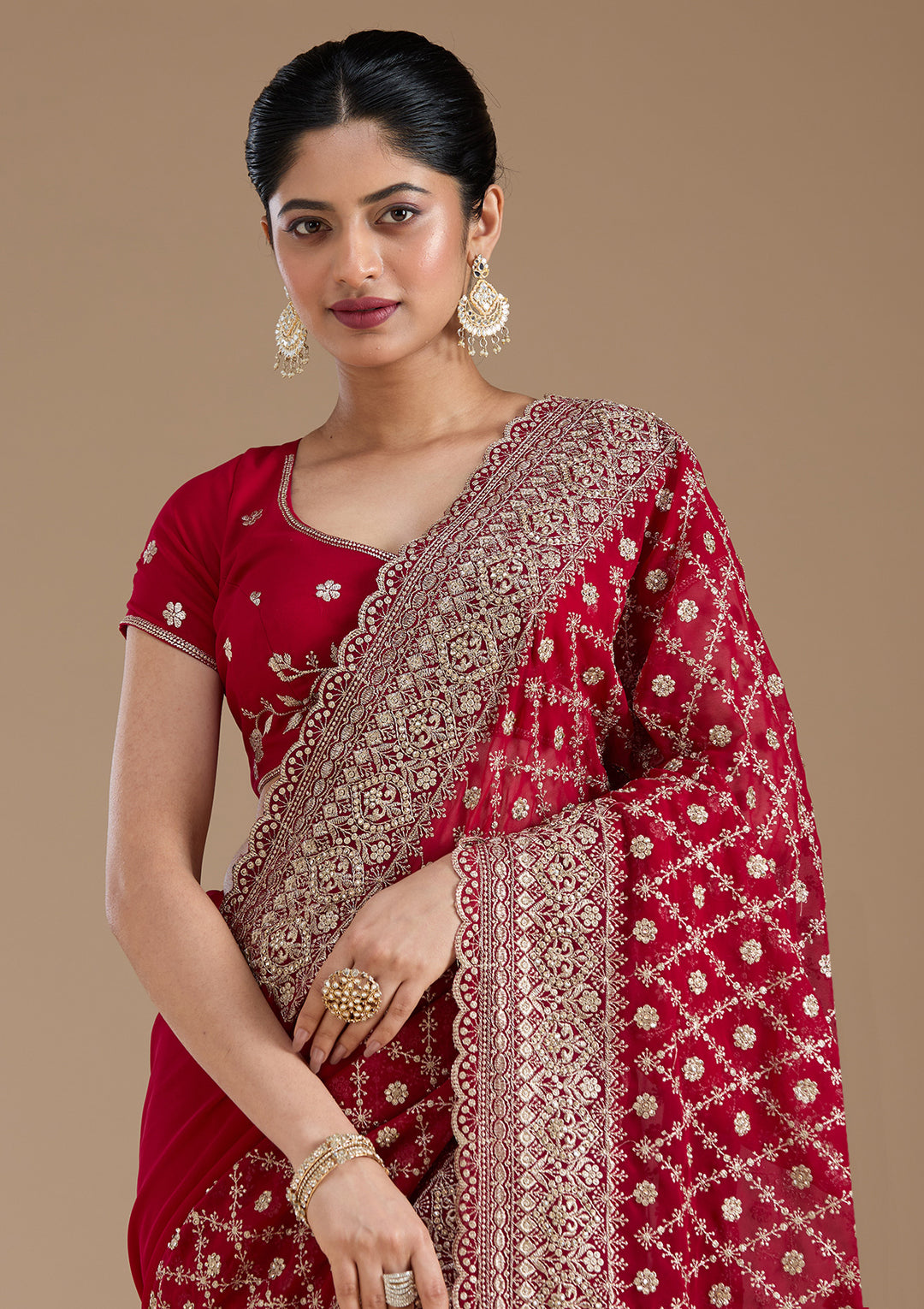 Rani Pink Zariwork (Gold) Georgette Saree