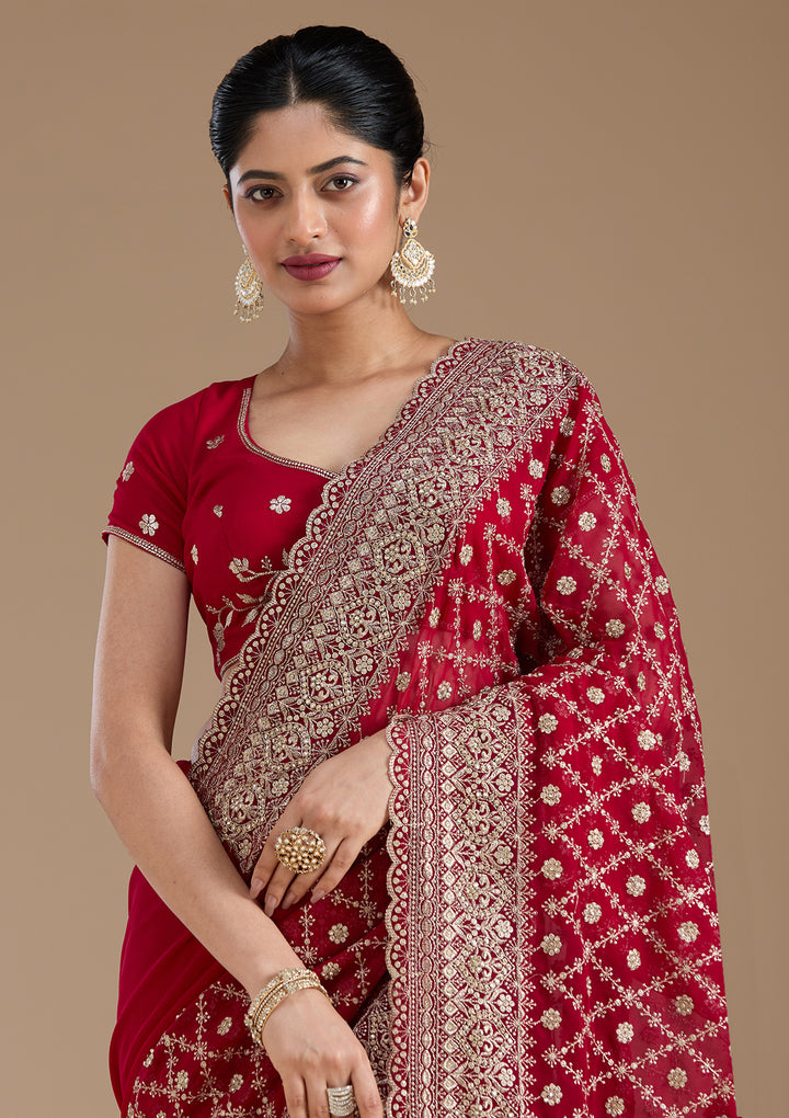 Rani Pink Zariwork (Gold) Georgette Saree